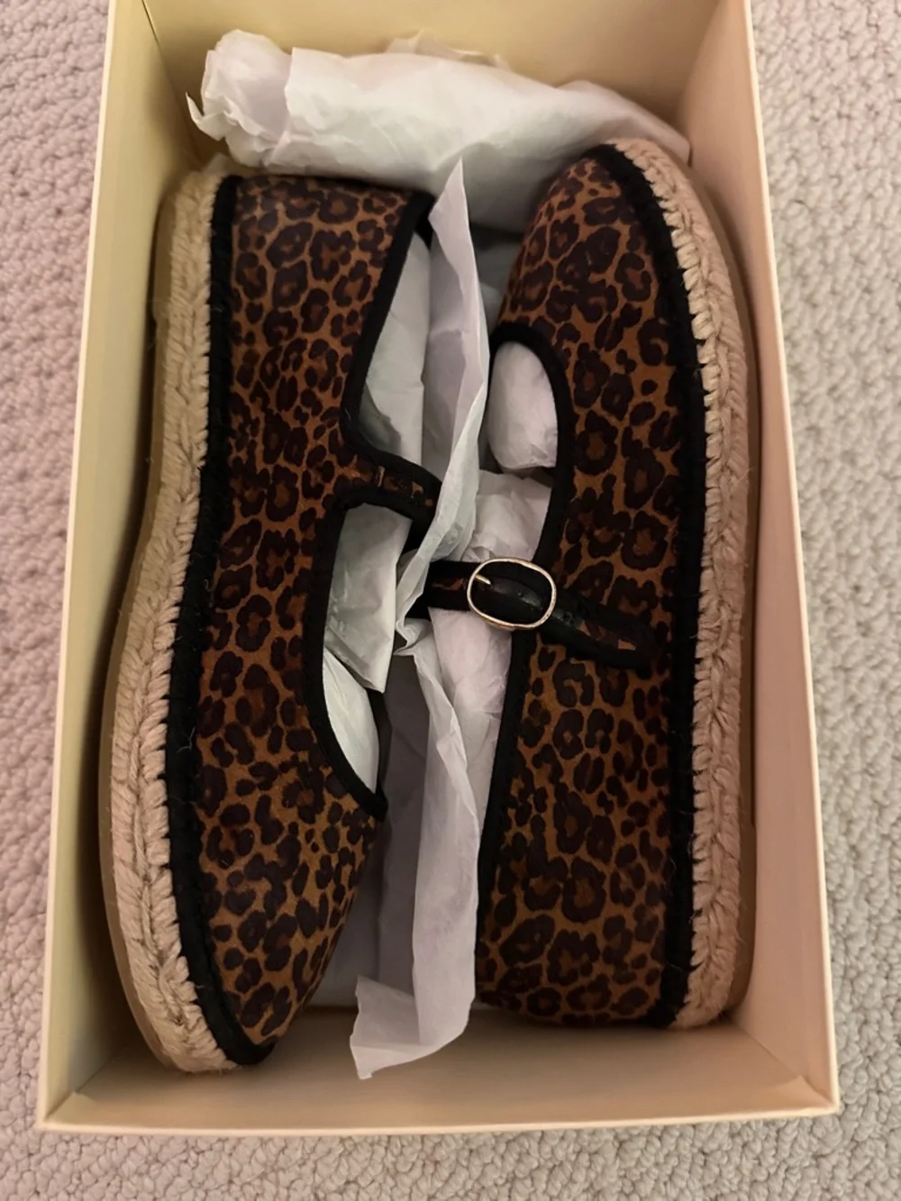 Sezane Leopard Print Espadrille Mary Jane Flats Mariana - Picture 2 of 4
